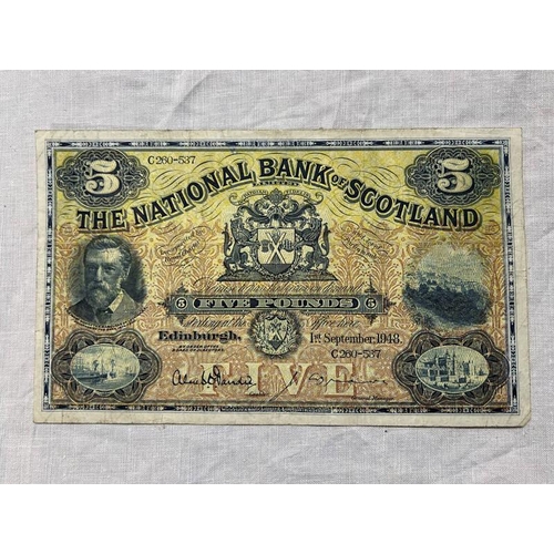 1568 - THE NATIONAL BANK OF SCOTLAND LIMITED £5 NOTE, EDINBURGH 1ST SEPTEMBER 1948, C260-537