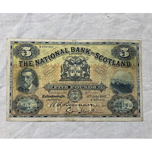 1573 - THE NATIONAL BANK OF SCOTLAND £5 NOTE, 6TH JULY 1942, B 478-419