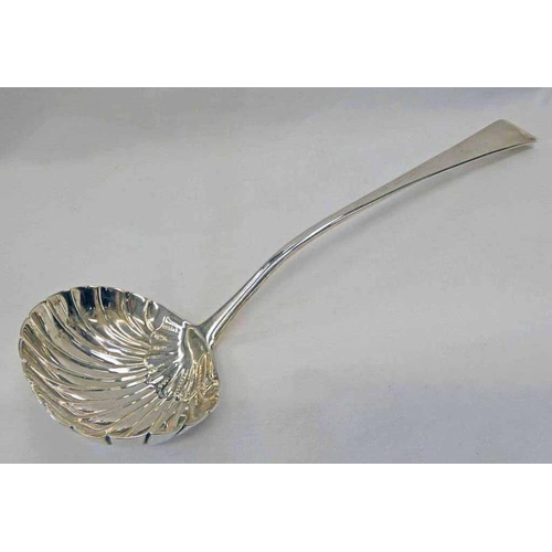 24 - GEORGE III SILVER SOUP LADLE WITH FLUTED BOWL BY SOLOMON HOUGHAM, LONDON 1802 - 170G