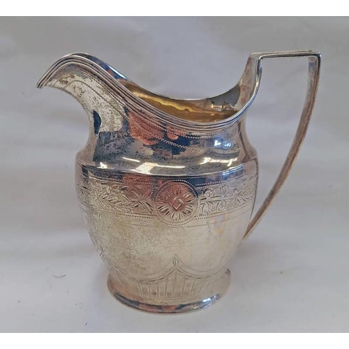 42 - GEORGE III SILVER CREAM JUG ENGRAVED WITH FLORAL SWAGS BY ALEXANDER FIELD LONDON 1797 - 130G