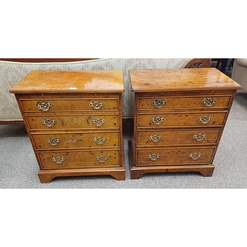 5026 - PAIR OF 19TH CENTURY STYLE INLAID BURR WALNUT CHEST OF DRAWERS WITH 4 LONG GRADUATED DRAWERS ON BRAC... 