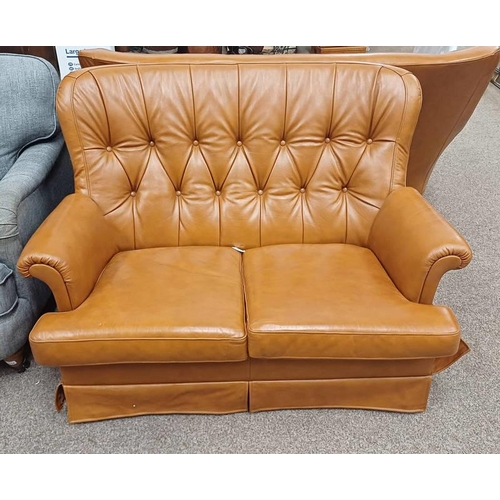 5034 - TAN LEATHER BUTTON BACK 2 SEATER SETTEE