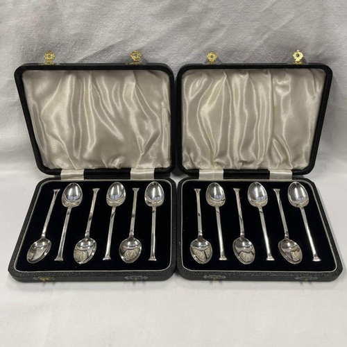 10 - 2 X CASED SETS OF 6 MATCHING ART DECO SILVER TEASPOONS, BIRMINGHAM 1940 - 82 G