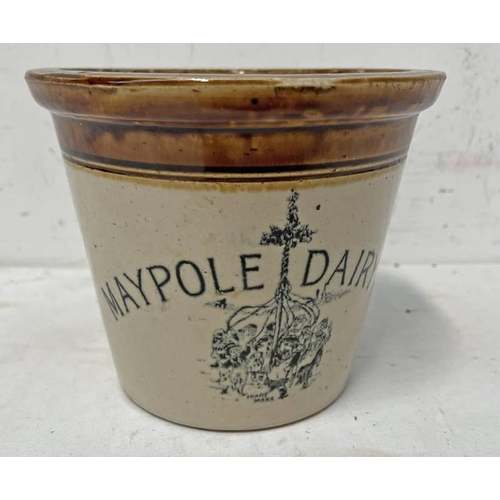 1006 - MAYPOLE DAIRY CO  4LB STONEWARE BUTTER CROCK, 15CM TALL