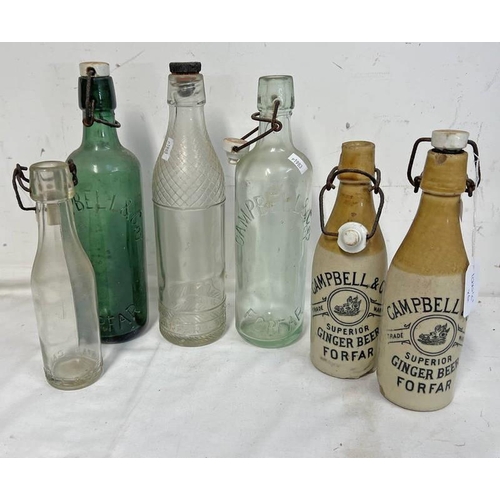 1006C - CAMPBELL & CO FORFAR GINGER BEER BOTTLES WITH POP TOPS, 3 GLASS POP TOP CAMPBELL & CO FORFAR, BOTTLE... 