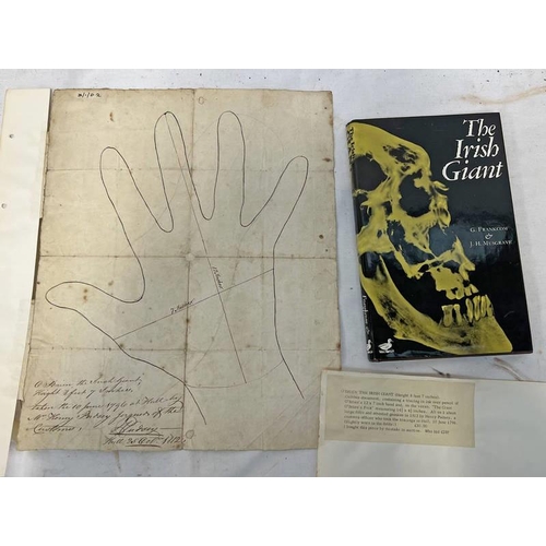 1008 - O BRIEN THE IRISH GIANT - INK DRAWING OF HIS HAND AND FOOT, HAND - 12 X 7 INCH, FOOT- 14 1/2  X  4 1... 