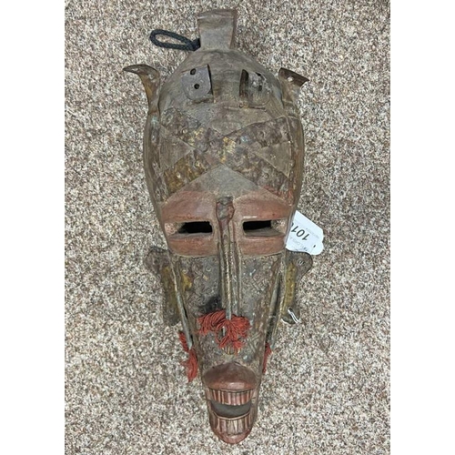 1016 - MARKA STYLE MASK WITH METAL MOUNTS AND CARVED EYE SLITS AND MOUTH 34CM LONG