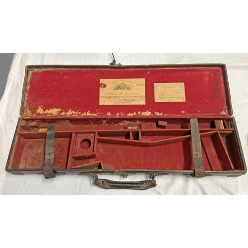 1034 - WILLIAM POWELL & SON  12 BORE LEATHER GUN CASE, INTERIOR WITH WILLIAM POWELL & SON LABEL AND 12 BORE... 