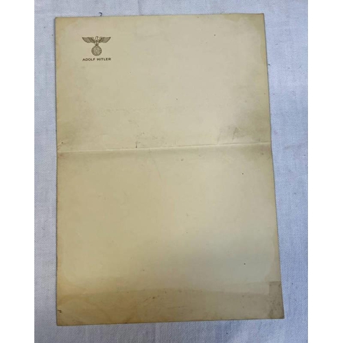 1044 - WW2 GERMAN WRITING PAPER MARKED 'ADOLF HITLER' BELOW NATIONAL EAGLE