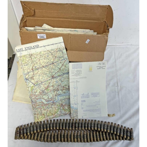 1053 - SELECTION OF BRITISH OS MAPS AND A INERT BELT OF SPENT AMMO  -2-