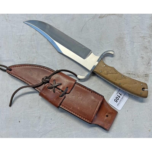 1105 - BOKER SOLINGEN GERMANY HUNTING KNIFE WITH 19.5CM LONG BOWIE STYLE CLIP POINT BLADE, RECURVING GUARD ... 