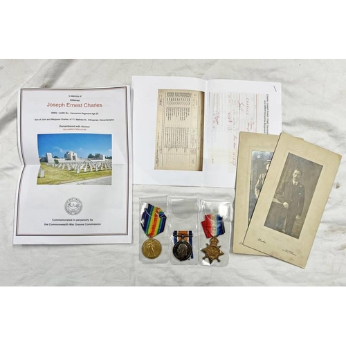 1110 - WW1 MEDAL CHARLES FAMILY GROUP CONSISTING OF BRITISH WAR & VICTORY MEDALS TO PTE F J CHARLES SOUTH S... 