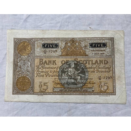 1567 - BANK OF SCOTLAND £5 NOTE, EDINBURGH 7 JULY 1941, 17/0 2798