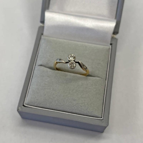 272 - EARLY 20TH CENTURY & 18CT GOLD DIAMOND 2-STONE TWIST RING - 2.0 G, RING SIZE J