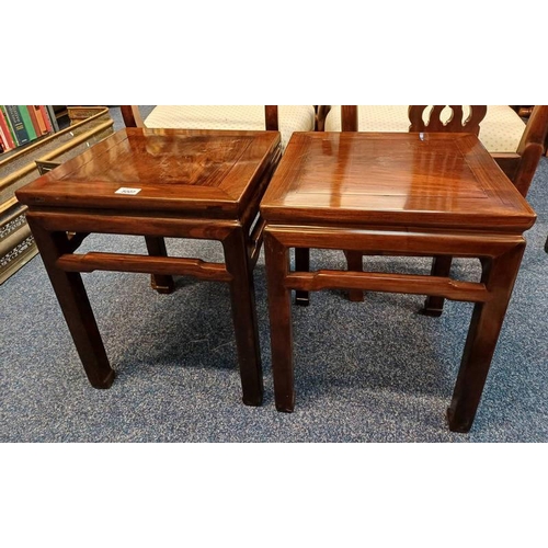 5007 - PAIR OF CHINESE HARDWOOD SQUARE OCCASIONAL TABLES - 39 CM WIDE