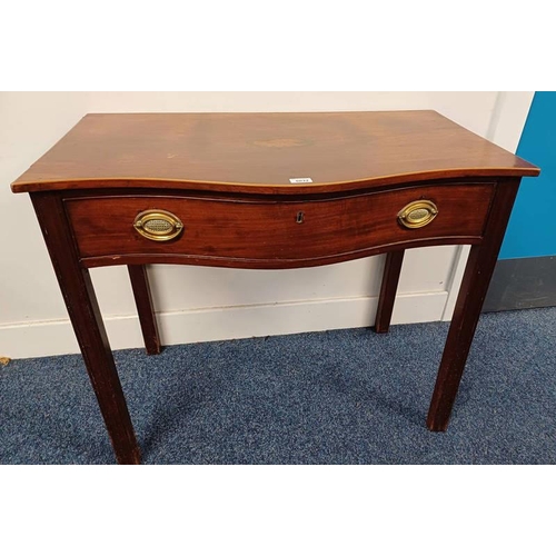 5032 - 19TH CENTURY INLAID MAHOGANY SIDE TABLE WITH SERPENTINE FRONT & SINGLE DRAWER. 80CM TALL X 94 CM WID... 