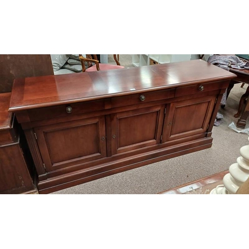 5051 - MAHOGANY SIDEBOARD WITH 3 DRAWERS OVER 3 PANEL DOORS ON PLINTH BASE, 184CM LONG