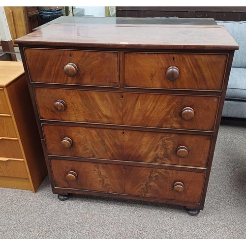 5067 - 19TH CENTURY MAHOGANY CHEST OF 2 SHORT OVER 3 LONG DRAWERS. 108 CM TALL X 103 CM WIDE