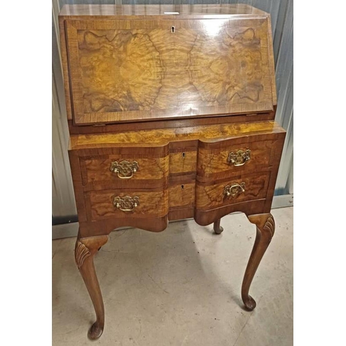 5068 - LATE 19TH CENTURY OR EARLY 20TH CENTURY WALNUT BUREAU WITH FALL FRONT OVER 2 DRAWERS WITH SHAPED FRO... 