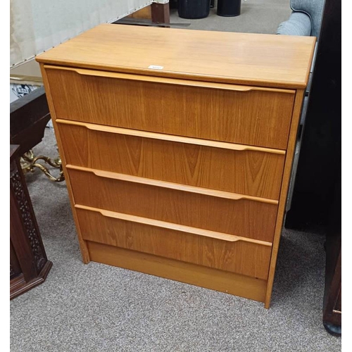 5070 - TEAK CHEST OF 4 DRAWERS.  84 CM TALL X 75 CM WIDE