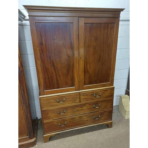 5442 - LATE 19TH CENTURY MAHOGANY LINEN PRESS WITH 2 PANEL DOORS OVER 2 SHORT & 2 LONG DRAWERS ON BRACKET S... 