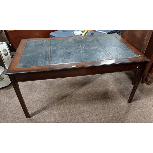 5448 - 20TH CENTURY MAHOGANY WRITING TABLE WITH LEATHER INSET TOP - 74CM TALL X 152 CM LONG