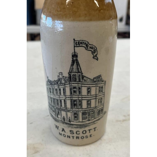 1000 - W A SCOTT MONTROSE CENTRAL HOTEL STONEWARE GINGER BEER BOTTLE WITH GEORGE LOW MONTROSE STOPPER, BUCH... 