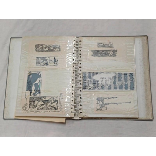 1082 - DAVID WATERSON GREEN PHOTOGRAPH ALBUM WITH CONTENTS OF SKETCHES, ETCHINGS, BOOK PLATES ETC OF STONEH... 