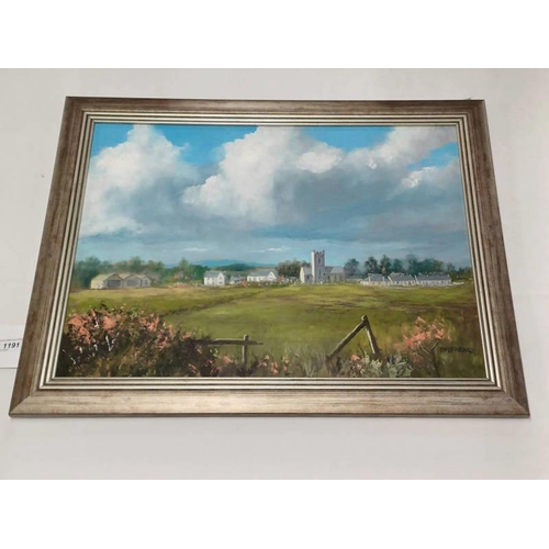 1191 - D M FRENCH - (ARR)  VILLAGE LANDSCAPE SIGNED FRAMED OIL PAINTING 44 X 60 CM