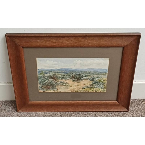 1196 - BRIGHTWEN BINYON 'VIEW FROM HINDHEAD' SIGNED FRAMED WATERCOLOUR 21 CM X 34 CM