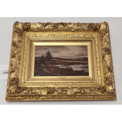 1290 - ALLAN RAMSAY THE WHITE LOCH (BLAIRGOWRIE) SIGNED GILT FRAMED OIL PAINTING 13 X 21 CM