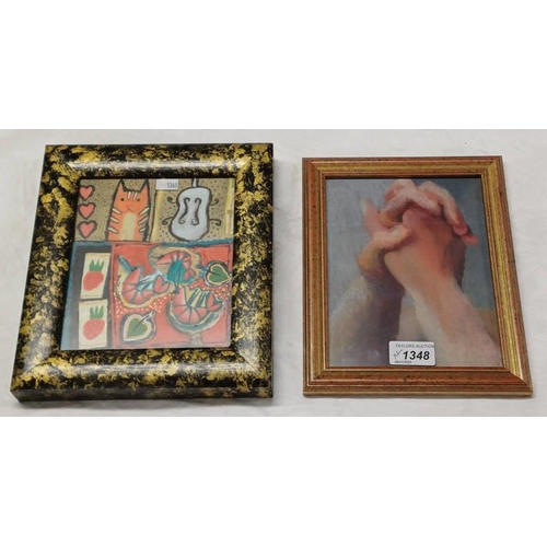 1348 - INGEBJORG SMITH - (ARR) 'THREE PRAWNS' SIGNED FRAMED MIXED MEDIA 17CM X 14 CM AND FRAMED PASTEL OF H... 