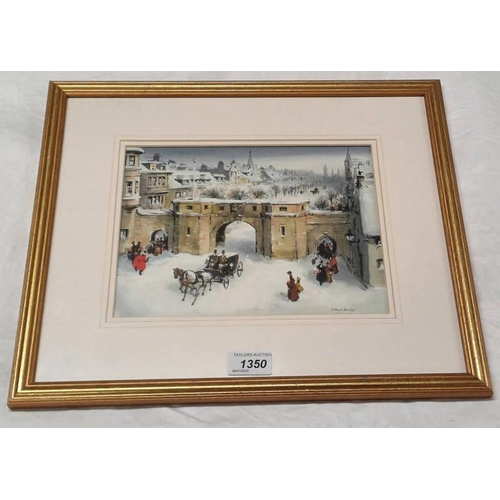 1350 - GILBERT DUNLOP - (ARR)  'WEST PORT ST ANDREWS IN WINTER' SIGNED & DATED 1999 FRAMED WATERCOLOUR 18 C... 