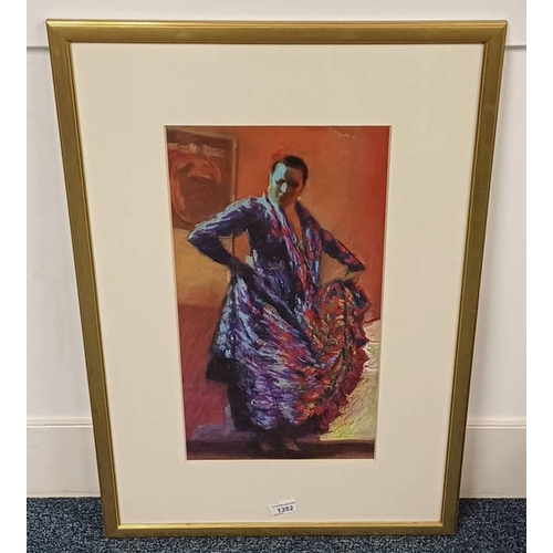 1352 - FITZPATRICK 'SPANISH DANCER' SIGNED FRAMED PASTEL 48 CM X 25 CM