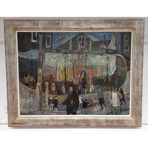 1363 - JOHN BYRNE - (ARR) 'GLASGOW CHURCH' SIGNED FRAMED MIXED MEDIA 74 CM X 100 CM