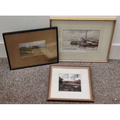 1367 - JAMES MACMASTER RSW WATERCOLOUR OF A HARBOUR SCENE TOGETHER WITH 2 OTHERS (INCLUDING A GOUACHE FROM ... 