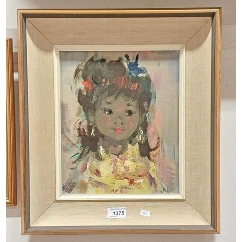 1375 - FRAMED OIL ON CANVAS PORTRAIT OF A YOUNG GIRL, UNSIGNED, 209 CM X 24 CM