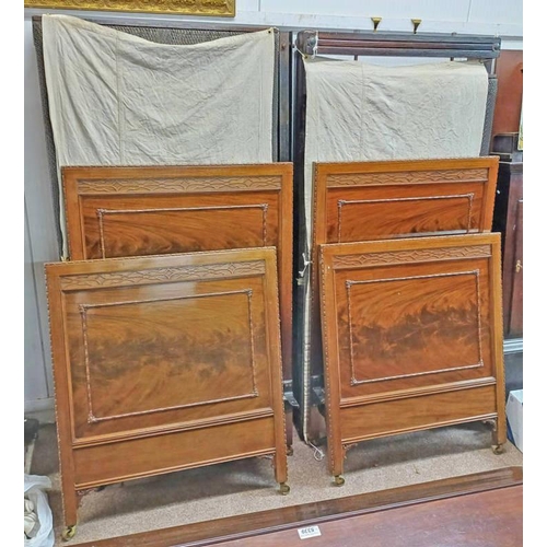 144 - PAIR OF MAHOGANY PANEL ENDED BEDS BY T JUSTICE & SONS, DUNDEE, LENGTH OF SPRINGS 190CM