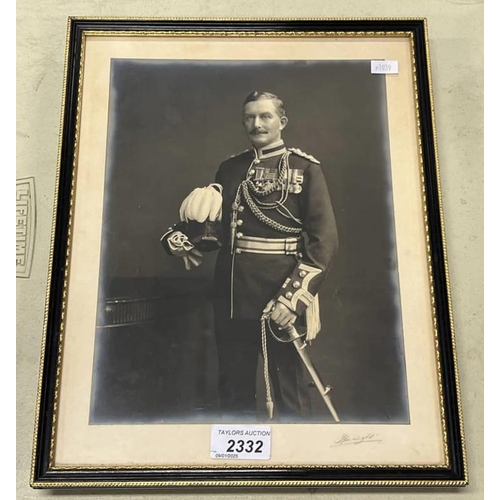 2332 - FRAMED BLACK AND WHITE PHOTOGRAPH OF A LATE 19TH CENTURY SOLDIER IN DRESS UNIFORM WITH MEDALS FOR TH... 