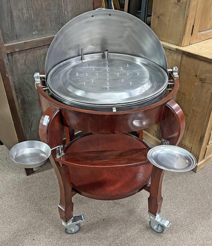 Roast Beef Stainless Steel Carving Trolley With Dome Top Fitted Interior On Hardwood Trolley C