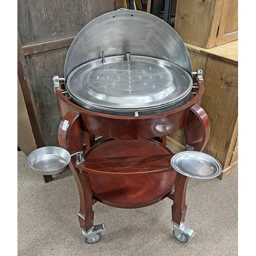 2333 - ROAST BEEF STAINLESS STEEL CARVING TROLLEY WITH DOME TOP & FITTED INTERIOR ON HARDWOOD TROLLEY, 120C... 