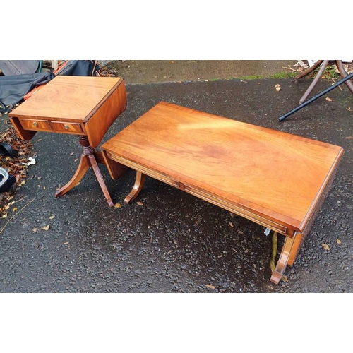 304 - INLAID MAHOGANY COFFEE TABLE WITH 2 DROP FLAPS & SIMILAR OCCASIONAL TABLE