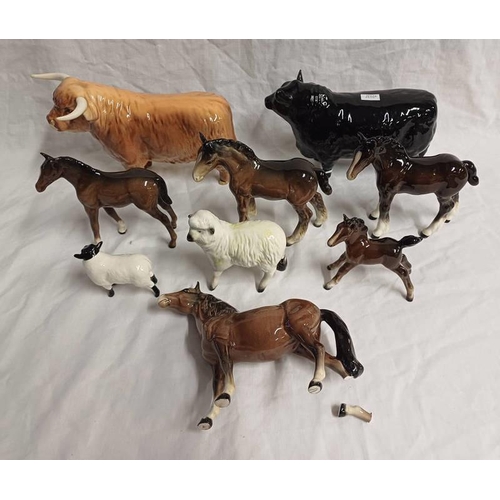 3260 - VARIOUS BESWICK PORCELAIN CATTLE, HORSES & SHEEP TALLEST - 13 CM