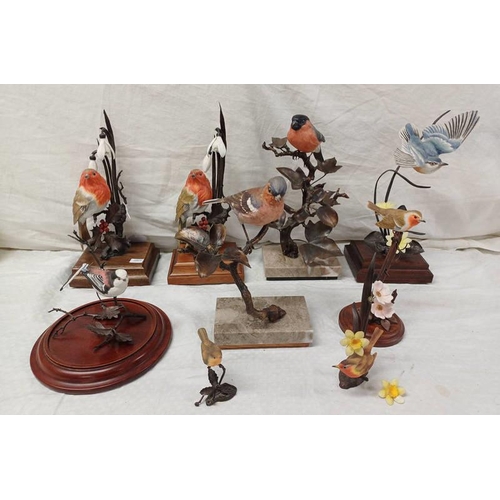 3277 - VARIOUS PORCELAIN & METAL BIRD FIGURE SETS. TALLEST - 28 CM