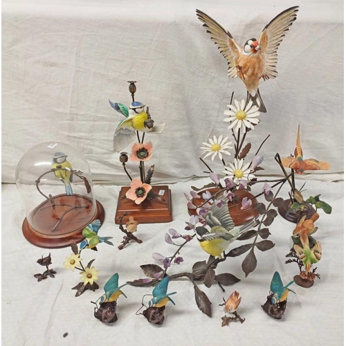 3281 - VARIOUS PORCELAIN & METAL BIRD FIGURE SETS. TALLEST - 43 CM