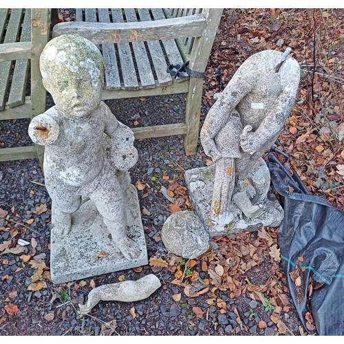 493 - 2 RECONSTITUTED STONE GARDEN CHERUBS - A/F