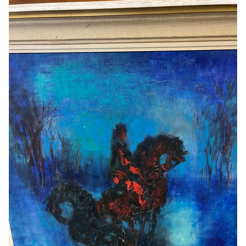 1001 - LEBADANG LE CAVALIER DANS LA NUIT SIGNED FRAMED OIL ON CANVAS 64 CM X 53 CM