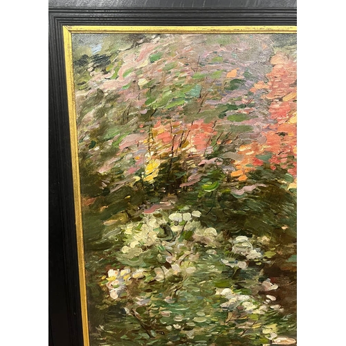 1023 - ROBERT BROUGH RHODODENDRONS LABEL TO REVERSE FRAMED OIL ON CANVAS 90 X 70 CM