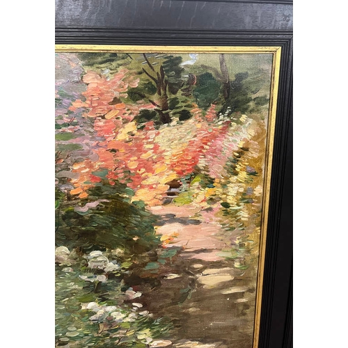 1023 - ROBERT BROUGH RHODODENDRONS LABEL TO REVERSE FRAMED OIL ON CANVAS 90 X 70 CM