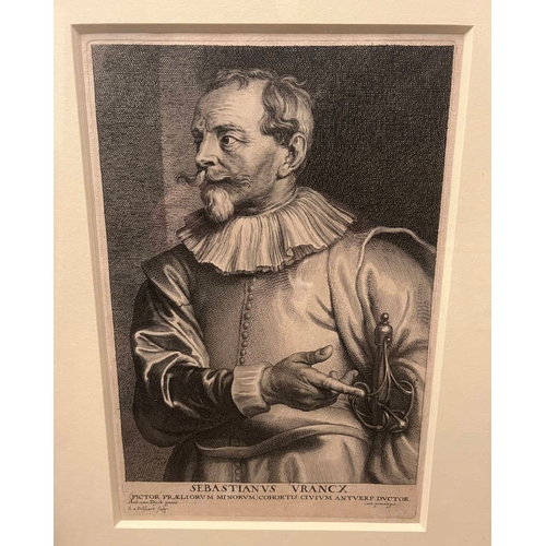 1032 - 11 FRAMED PORTRAIT ETCHING & ENGRAVINGS AFTER SIR ANTHONY VAN DYCK FROM ICONES PRINCIPUM VIRORUM, LA... 
